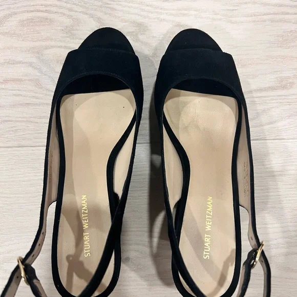 Stuart Weitzman Black Suede Slingback Wedges - Picture 3 of 7